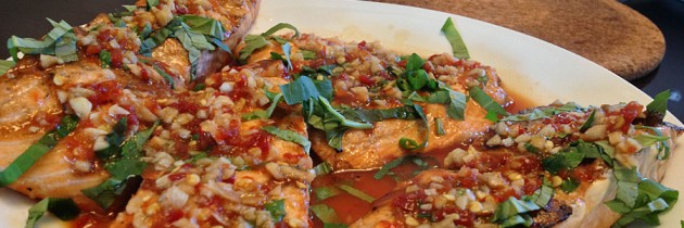 Spicy Ginger Glazed Salmon with Basil