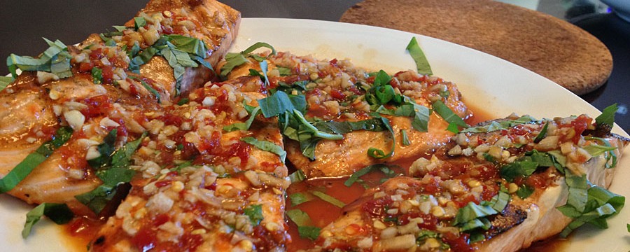 Spicy Ginger Glazed Salmon with Basil