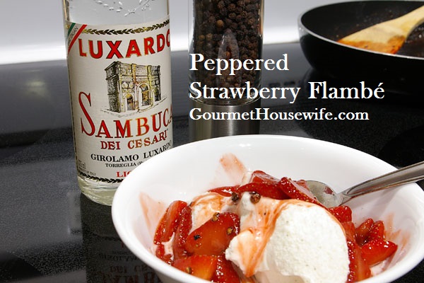 Peppered Strawberry Flambé