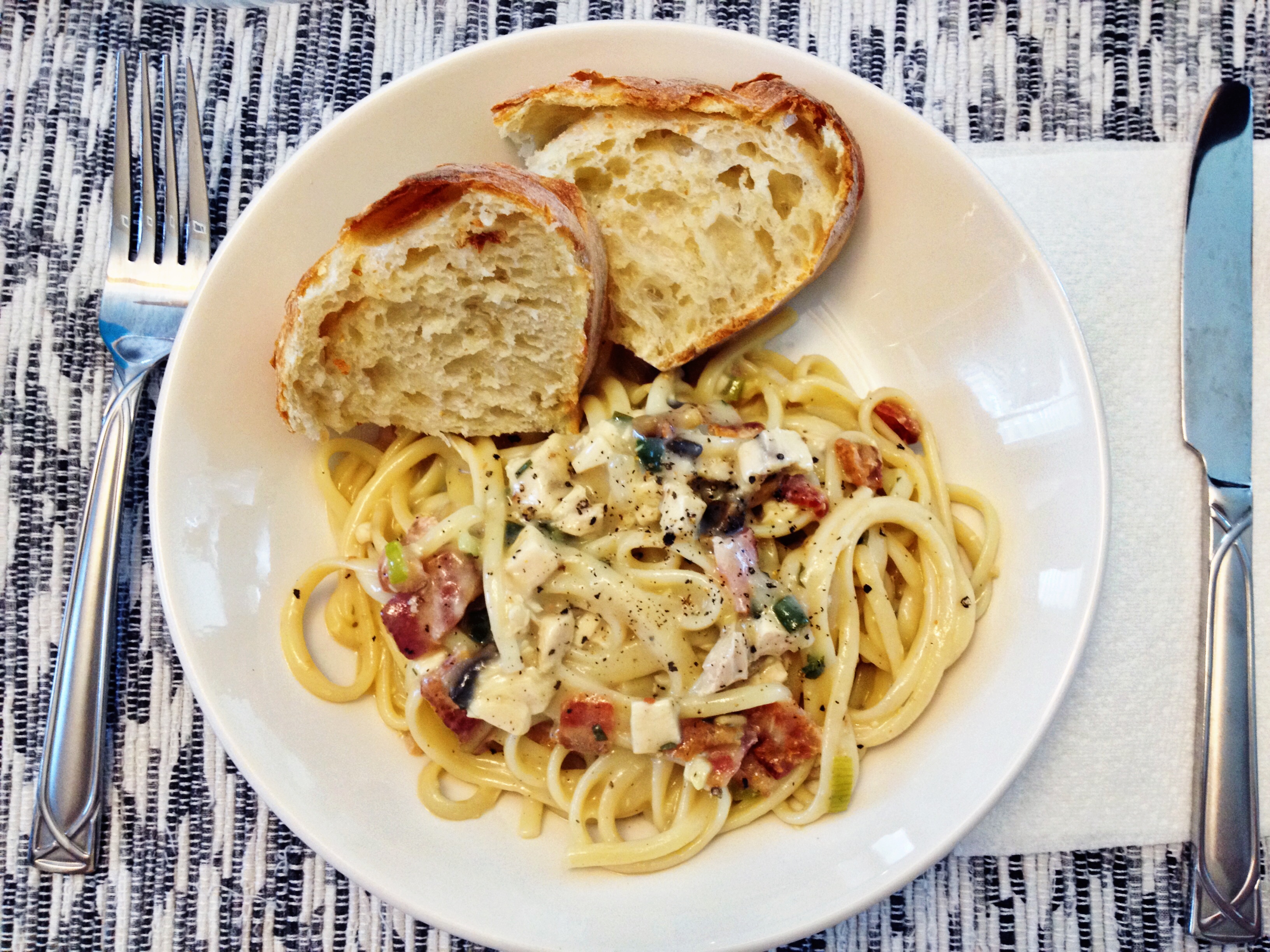 Linguine with a White Wine Chicken, Bacon and Mushroom Sauce - The Gourmet  Housewife